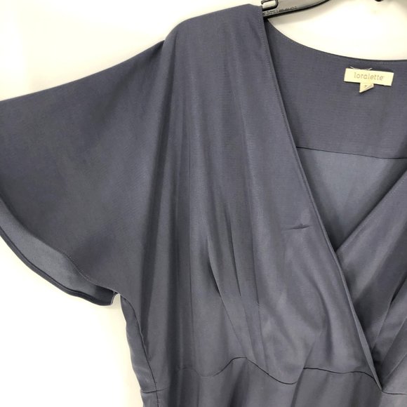 Loralette Dusty Blue Fit and Flare Surplice Dress - Picture 4 of 7